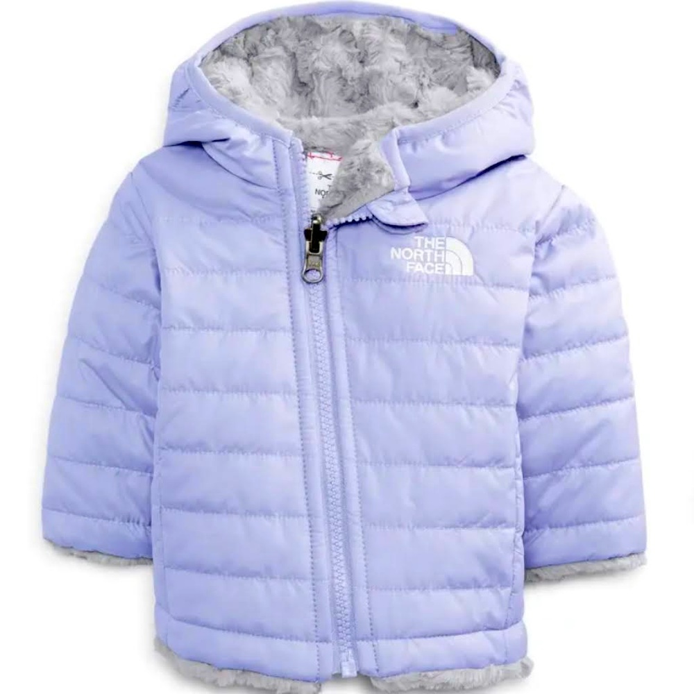NWT The North Face Faux Fur Reversible Mossbud Puffer Jacket 12-18 mos Lavender